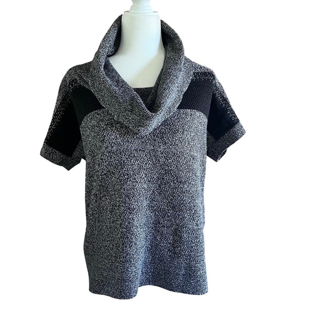 CJ Banks Size X Black White Marled Cowl Neck Short Sleeve Sweater‎ (J393)